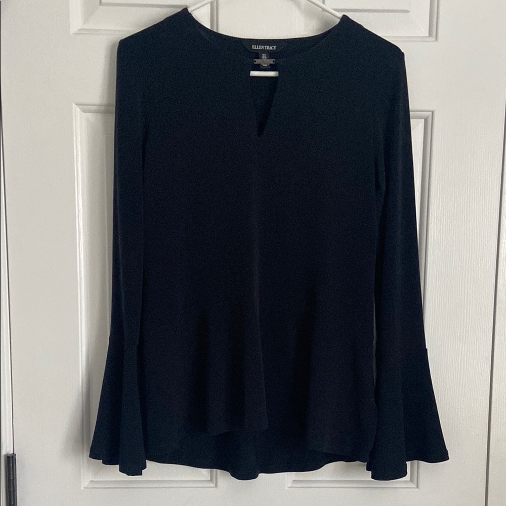 Ellen Tracy Beautiful Women's Dark Navy Long Bell Sleeve Top